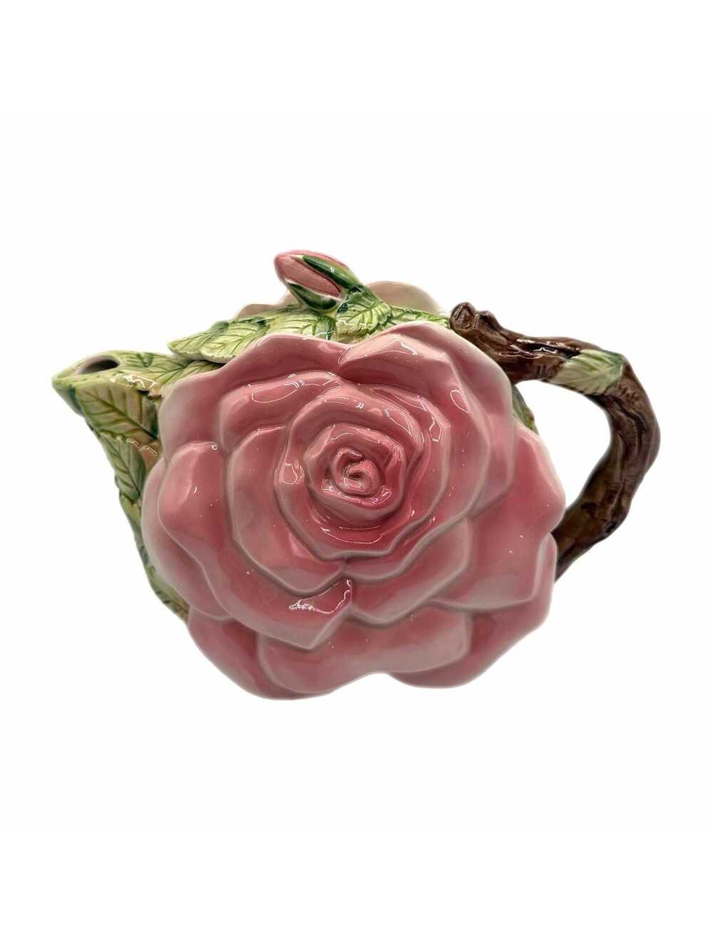 Vintage Fitz & Floyd Omnibus English Rose Ceramic Teapot – 3D Sculptural Rose